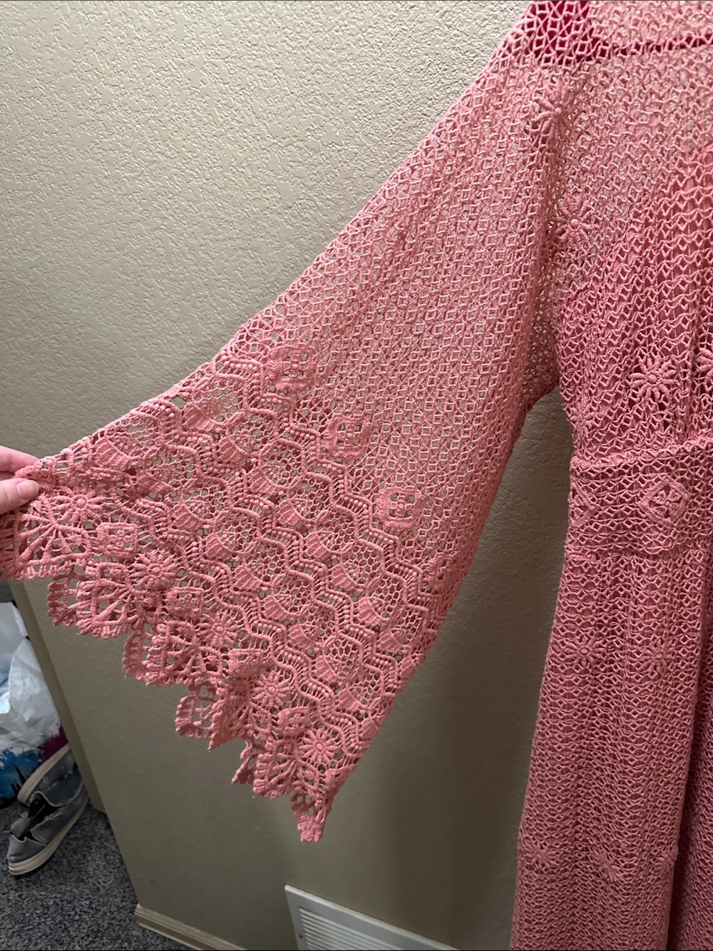 Women's Pink Crochet Lace Maxi dress. Boho